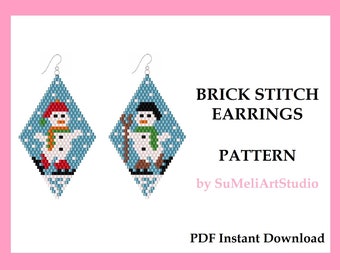 Modèle de boucles d'oreilles bonhomme de neige, modèle de boucles d'oreilles de Noël, modèle de boucles d'oreilles brick stitch, modèle de boucles d'oreilles d'hiver, modèles de perles de rocaille PDF