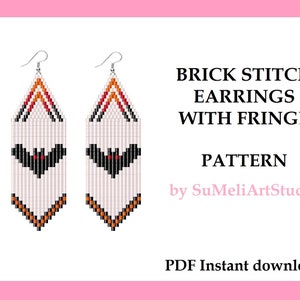 May include: A digital download pattern for brick stitch earrings with fringe featuring a bat design. The pattern is by SuMeliArtStudio and includes instructions for making the earrings.  PDF Instant download.