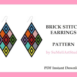 Beading pattern, Geometry earrings pattern, Brick stitch earrings, Seed bead earrings pattern, Instant Download, Miyuki Delica PDF pattern
