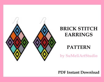 Beading pattern, Geometry earrings pattern, Brick stitch earrings, Seed bead earrings pattern, Instant Download, Miyuki Delica PDF pattern
