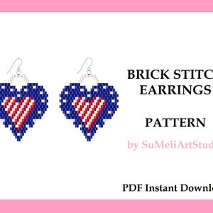 4th of July beaded earrings pattern, Patriotic earrings brick stitch pattern, American Flag earrings pattern, pdf digital