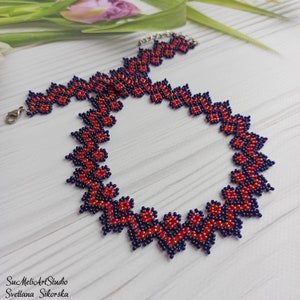 Red beaded necklace, Small necklace for women, Gift for wife necklace, Evening necklace, Statement Necklace, Colorful seed bead necklace