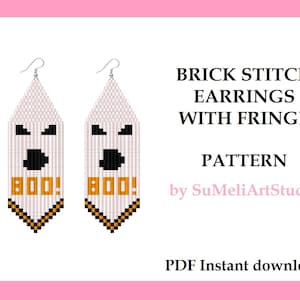Ghost earrings pattern, Boo earrings patterns, Spooky earrings Digital pattern, Fringe Beaded earrings pattern, Halloween earrings pattern