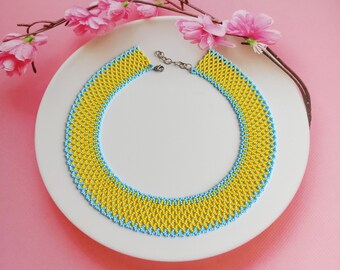 Declaración de joyería de Ucrania Collar de cuentas de Ucrania Collar de cuentas de semillas boho Collar de abalorios Collar étnico Joyas tribales Cuentas Gerdan