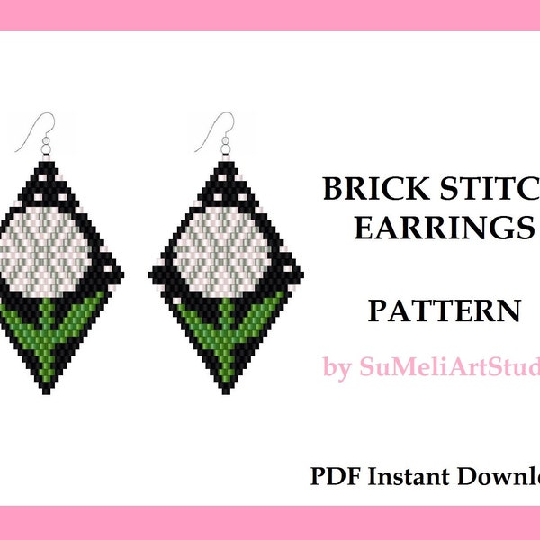 Dandelion earrings pattern, Floral seed bead earrings pattern, Brick stitch earring pattern, Mother’s Day earrings pattern, Beading pattern