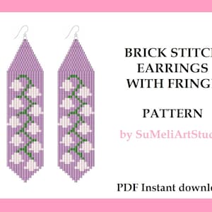 Flowers earrings pattern, Brick stitch pattern, Seed bead pattern, Pdf pattern, Floral earrings pattern, Instant Download