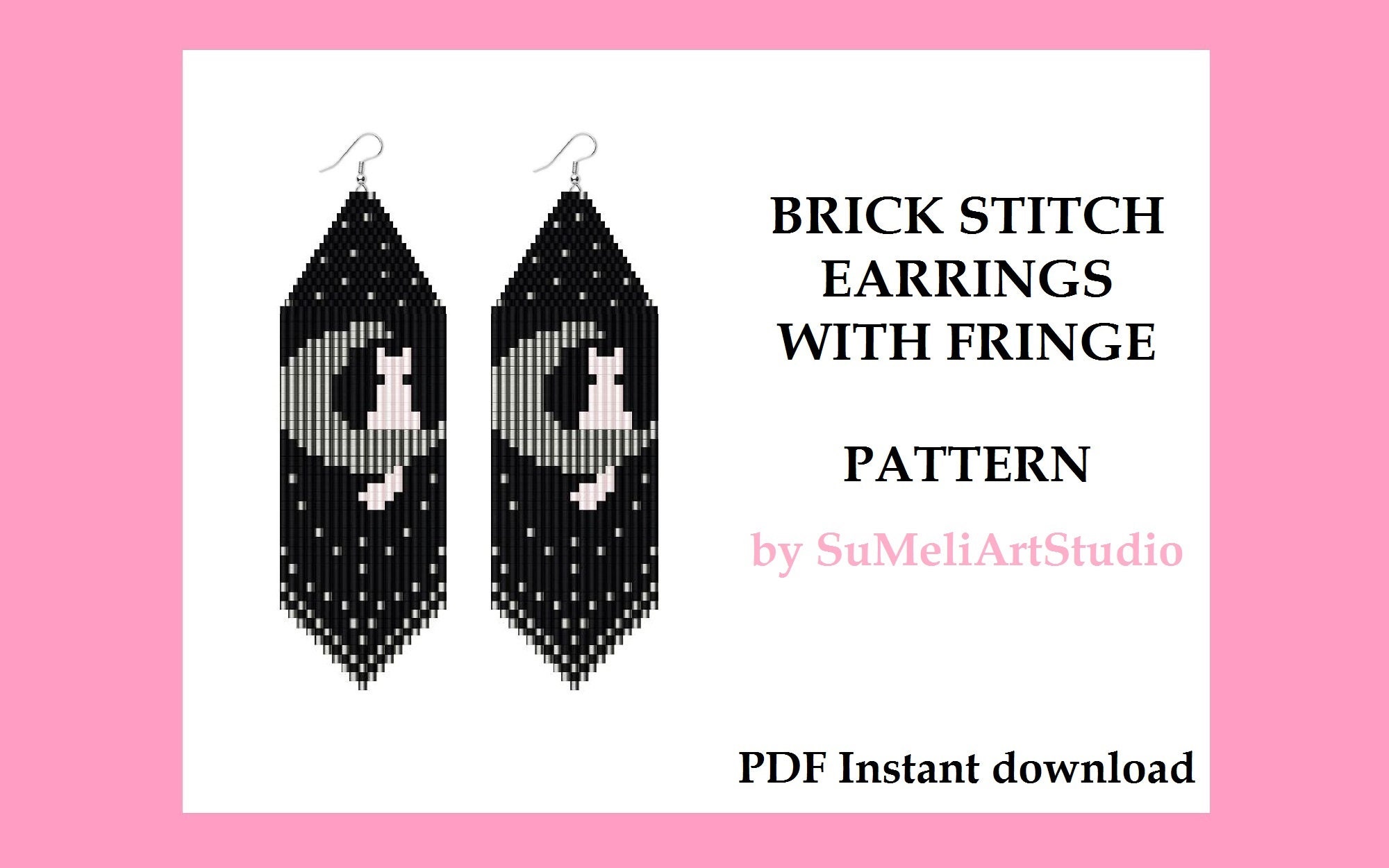 Moon Cat Earrings Seed Bead Patterns, Moon Phase Brick