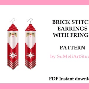 Santa earrings pattern, Christmas earrings pattern, Winter earrings  pattern, Beading pattern, Brick stitch Fringe earrings PDF pattern