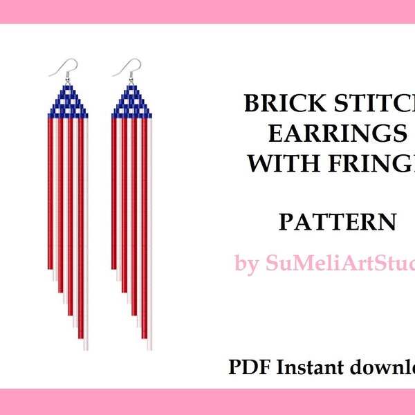 4th of July beaded earrings pattern, Patriotic earrings brick stitch pattern, American Flag earrings pattern, Independence earrings pattern