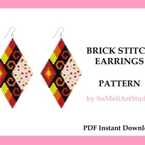 Beading pattern, Geometry earrings pattern, Brick stitch earrings, Seed bead earrings pattern, Instant Download, Miyuki Delica PDF pattern