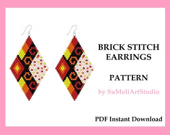 Beading pattern, Geometry earrings pattern, Brick stitch earrings, Seed bead earrings pattern, Instant Download, Miyuki Delica PDF pattern