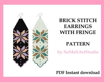 Geometry earrings pattern, Beading pattern, Brick stitch earrings, Seed bead earrings pattern, Instant Download, Miyuki Delica PDF pattern