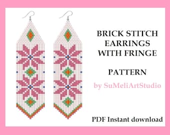 Beaded earring pattern, Brick Stitch Earrings, Beading pattern, Earrings pattern PDF, Brick stitch pattern, Seed bead patterns
