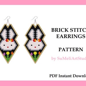 Easter Bunny Brick Stitch pattern, Bunny beaded earrings pattern for Miyuki Delica, Instant Download, Easter rabbit pattern