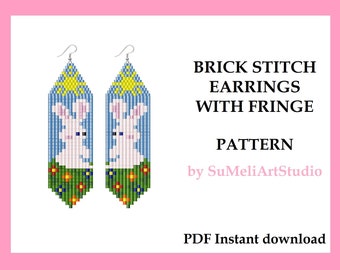Patrón de puntada de ladrillo de conejito de Pascua, patrón de pendientes con cuentas de conejito para Miyuki Delica, descarga instantánea, patrón de conejo de Pascua