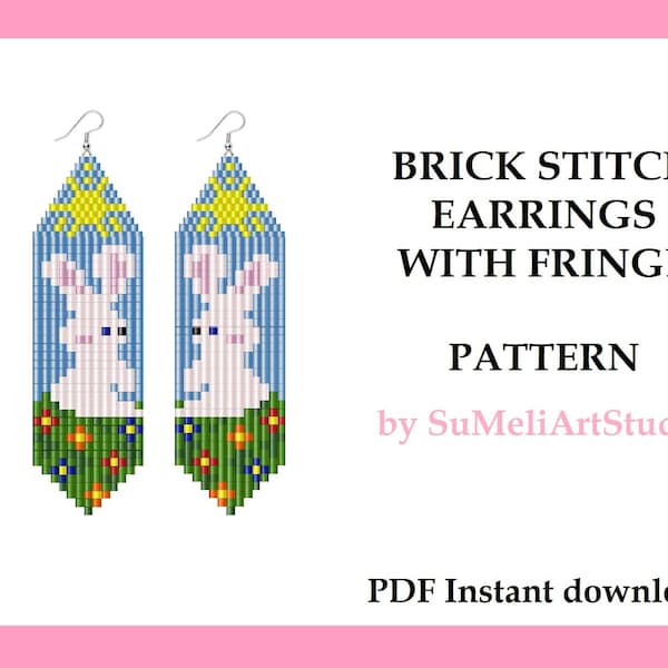 Easter Bunny Brick Stitch pattern, Bunny beaded earrings pattern for Miyuki Delica, Instant Download, Easter rabbit pattern