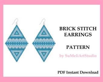 Geometry earrings pattern, Brick stitch earrings, Seed bead earrings pattern, Instant Download, Miyuki Delica PDF pattern, Beading pattern