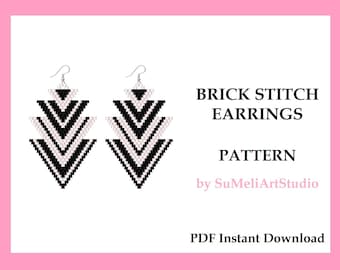 Geometry earrings pattern, Beading pattern, Brick stitch earrings, Seed bead earrings pattern, Instant Download, Miyuki Delica PDF pattern