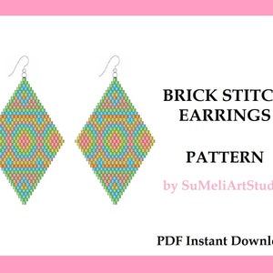 Beaded earrings pattern, Brick Stitch Earrings, Beading pattern, Earrings pattern PDF, Brick stitch pattern, Seed bead patterns
