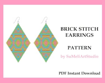 Beaded earrings pattern, Brick Stitch Earrings, Beading pattern, Earrings pattern PDF, Brick stitch pattern, Seed bead patterns