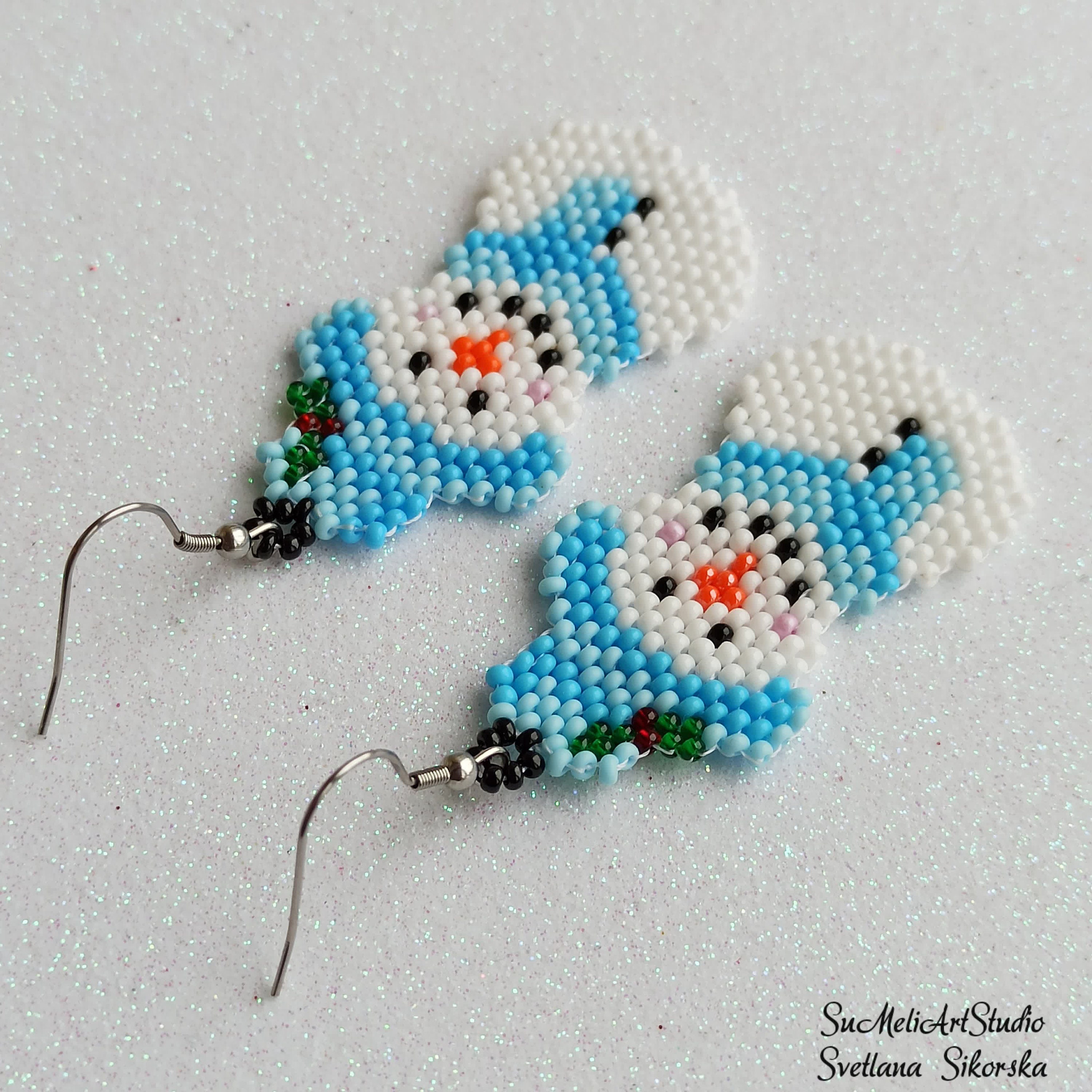 Beaded Snowman Earrings Christmas seed bead Snowman earrings Etsy