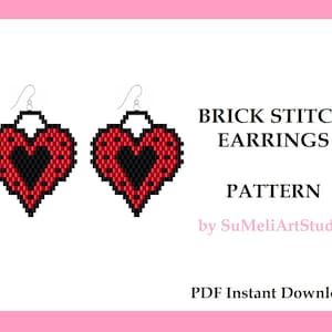 Black Heart earring pattern, Beaded Valentine earring pattern, Brick stitch pattern Miyuki delica, Love earrings pattern, Digital download