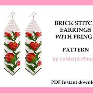 Flower earrings brick stitch pattern, Floral miyuki seed bead earrings pattern, Beaded earrings pattern, Instant Download