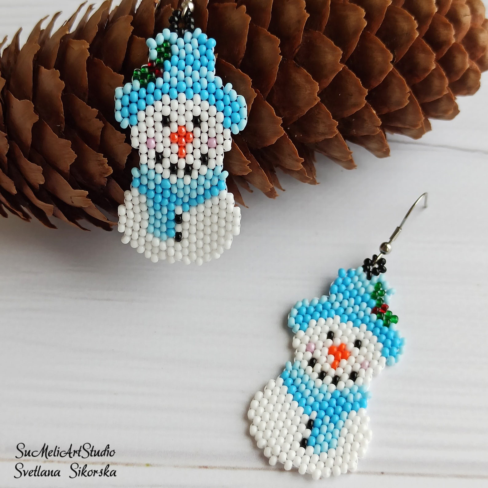 Beaded Snowman Earrings Christmas seed bead Snowman earrings Etsy