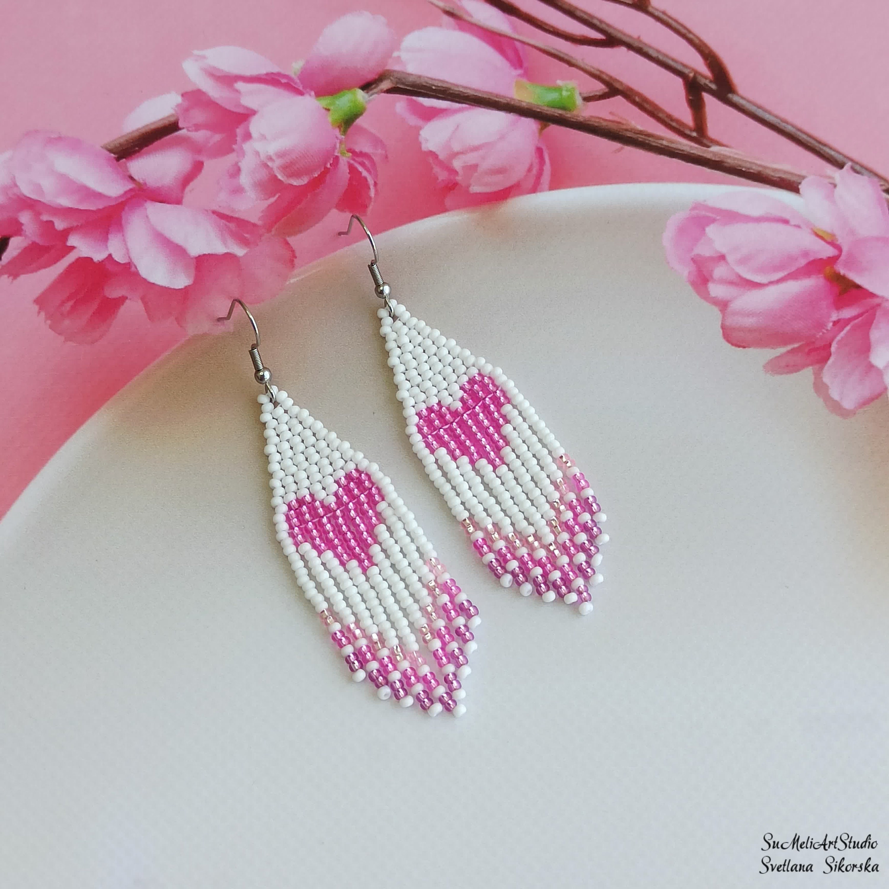VALENTINE'S DAY SEED BEAD DROP EARRINGS Pink Serises Vday Date Night Love  XOXO Heart Kiss Festive Holiday Earrings Cowgirl Gift
