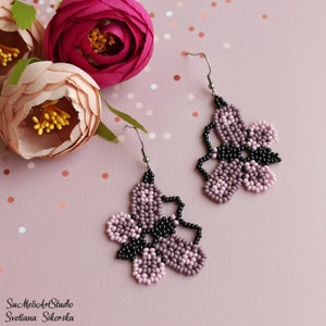 Butterfly earrings, Seed bead earrings, Beadwork earrings, Huichol earrings, Spring Earrings