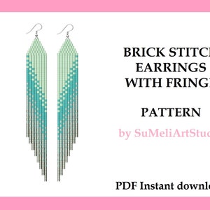 Beaded fringe earrings pattern, Beading pattern, Brick stitch earrings pattern, Seed bead earrings pattern, Miyuki PDF digital download