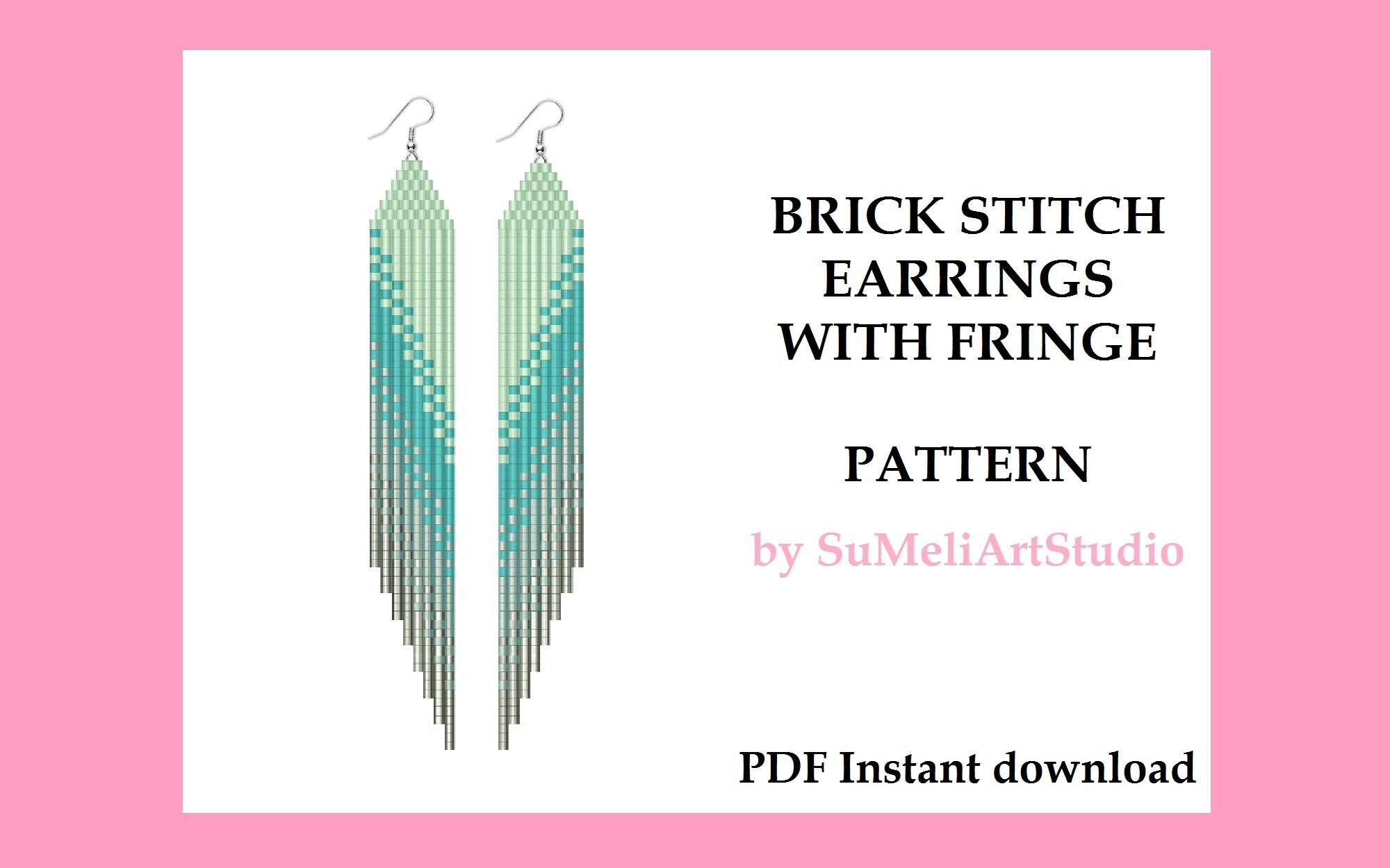 Beaded fringe earrings pattern, Beading pattern, Brick stitch earrings pattern, Seed bead earrings pattern, Miyuki PDF digital download
