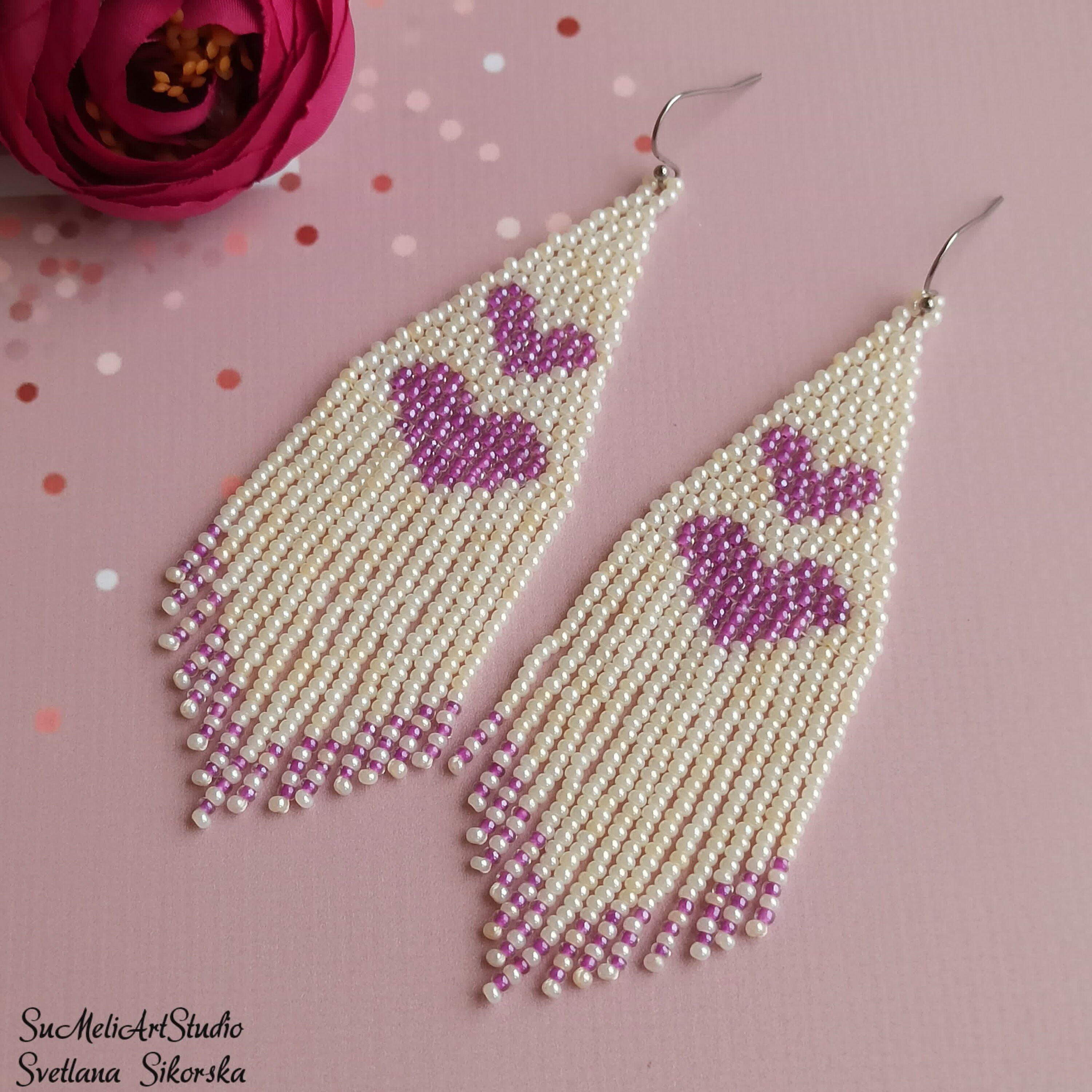 Valentine seed bead earrings Hand beaded earrings Native Etsy