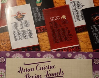 Asian Cuisine Recipe Towels by Lunch Box Quits Machine Embroidery