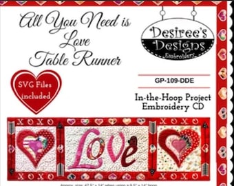 All You Need is Love-Table Runner Machine embroidery