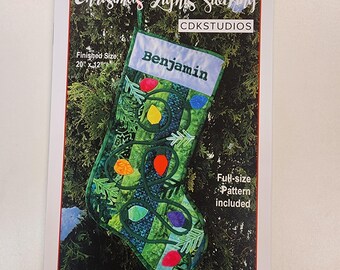 Christmas Lights Stocking - Full size pattern included-Finished 20"x12"