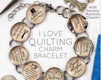 Quilting Glass Charm Bracelet "I Love Quilting "