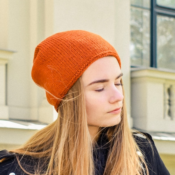 Slouchy hat, Warm winter wool cap men, Soft woolen hand knit beanie women, Grey light alpaca summer toque, Big baggy chunky knitted hat