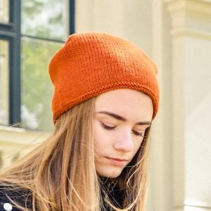 Slouchy hat, Soft chunky knit winter hat women, Warm hand knitted alpaca cap, Baggy light summer beanie men, Large slouch orange hat wool Rust