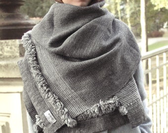 Handloomed Tassel Shawl. Soft Silk, Alpaca, Wool, Linen Blanket Scarf. Woven Women's Wrap. Oversized Warm Winter Shawl. Weaved Wide Stole