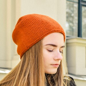 Slouchy hat, Soft chunky knit winter hat women, Warm hand knitted alpaca cap, Baggy light summer beanie men, Large slouch orange hat wool image 3