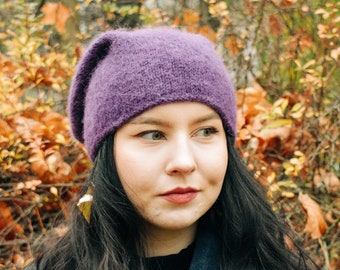 Violet slouch beanie, Wool slouchy beanie, Alpaca hat women's, Alpaca wool beanie, Oversized beanie, Alpaca beanie, Women's beanie, Silk hat