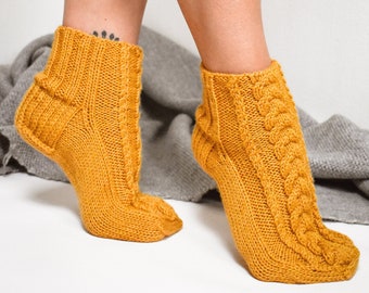 Slipper socks, Knit cable socks, Chunky women's socks, Wool bed socks, Braided home socks, Woolen spring slippers, Warm winter leg warmers