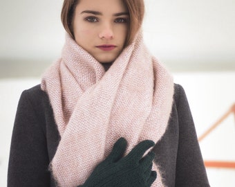 Winter Soft Alpaca Wool, Mohair & Silk Oversized Hand Loomed Blanket Scarf in Pink