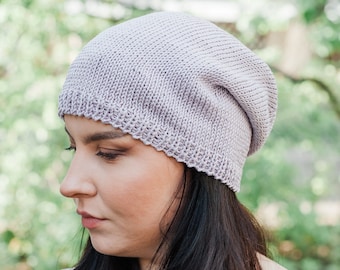 Knit cotton beanie, Lightweight beanie, Slouch summer beanie, Womens cotton hat, Slouchy beanie, Spring hat, Knitted summer hat, Thin beanie