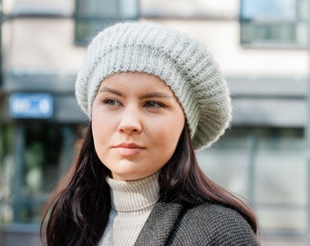 Chunky alpaca beret - French style beret - Alpaca wool beret - Hand knit beret - Warm winter beret - Large women's beret - Woollen beret