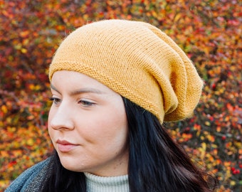 Alpaca slouch beanie - Women's winter hat - Slouchy wool beanie - Tight knit beanie - Baggy alpaca hat - Long wool hat - Fine knit hat