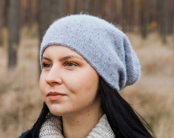 Lavender slouch beanie, Wool slouchy beanie, Alpaca hat women's, Alpaca wool beanie, Oversized beanie, Knitted alpaca beanie, Women's beanie