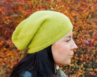 Slouchy alpaca beanie - Women's wool hat - Hand knit wool beanie - Alpaca wool winter hat - Slouch beanie women's - Knitted alpaca hat