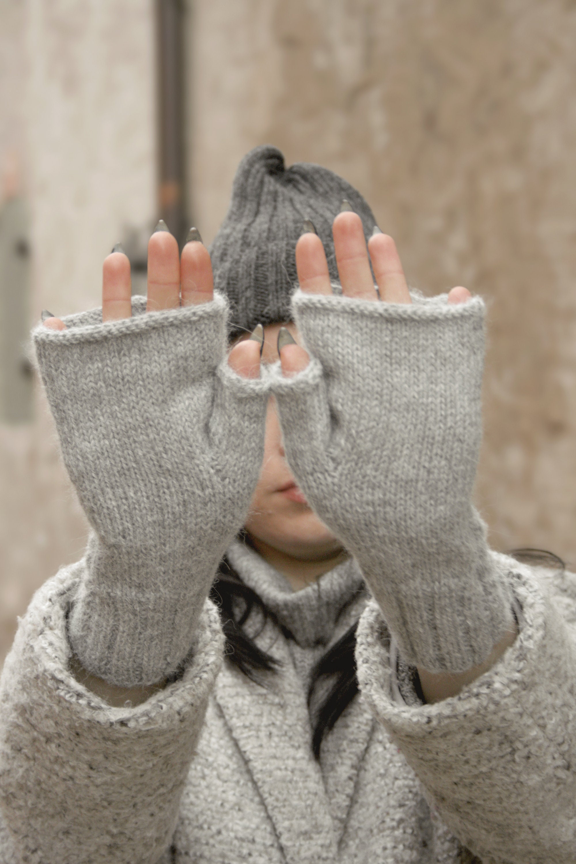 Guantes Cortos Sin Dedos De Punto Fashion Invierno Tejidos Negro